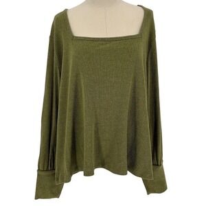 A.N.A. A New Approach Olive Green Soft & Cozy Square Neck Long Sleeve Top (3X)